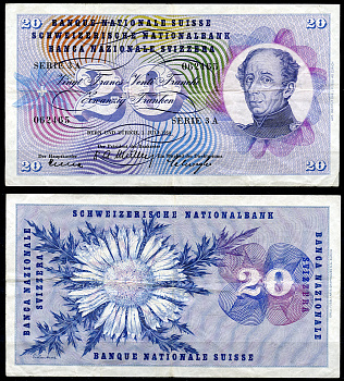 Швейцария 20 франков 1954 генерал Гийом-Анри Дюфур, 1 июля 1954 Pick  46 a  бумага   6285-2-3-2