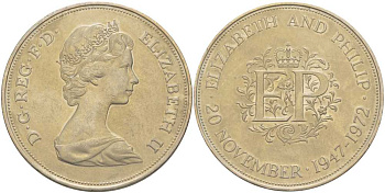 Великобритания 25 пенсов 1972 25 лет со дня свадьбы Елизавтеы II И Филлипа (1947-1972, серебрянная свадьба), Елизавета II (1952-2022) KM 917, Spink 4226 медно-никель 37-515