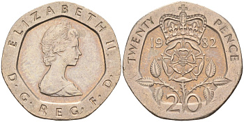 Великобритания 20 пенсов 1982 Елизавета II (1952-2022) KM 931, Spink 4230 (G1) медно-никель 4116-916