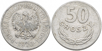 Польша 50 грошей 1970 MW KM 48.1, Parchimowicz 210e алюминий 4448-1231