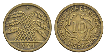 Германия 10 рейхспфеннигов 1924 E KM 40, J. 317 алюминиевая бронза 4640-353