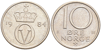 НОРВЕГИЯ 10 ЭРЕ 1984 ОЛАФ V KM 416 медно-никель aUNC 187-761