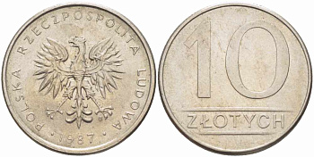Польша 10 злотых 1987 MW KM 152.1, Parchimowicz 243d медно-никель 60-1337