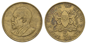 Кения 5 цент 1967 KM 1 никель латунь 4700-1117