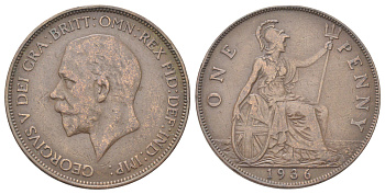 Великобритания 1 пенни 1936 Георг V (1910-1936) KM 838, Spink 4055 бронза 4185-442