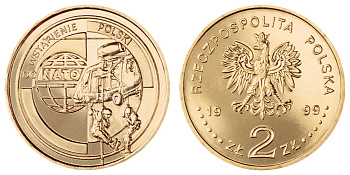 Польша 2 злотых 1999 MW, вступление Польши в НАТО KM 357 нордик  UNC  4521-433