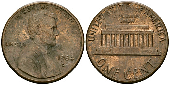 США 1 цент 1984 D, Линкольн KM 201b цинк плакированный медью 4136-243