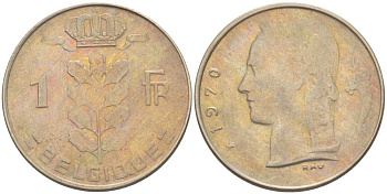 БЕЛЬГИЯ 1 ФРАНК 1970 BELGIQUE, БОДУЭН I (1951-1993) KM 142.1 медно-никель 213-526