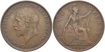 Великобритания 1 пенни 1935 Георг V (1910-1936) КМ 838, Spink 4055 бронза 115-313