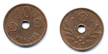 ФИНЛЯНДИЯ 10 ПЕННИ 1942 KM 33.1 медь 51-4959