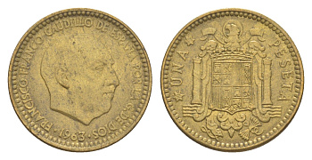 Испания 1 песета 1963 (63) Франсиско Франко (1939-1975) KM 775 алюминиевая бронза aUNC 4618-1255