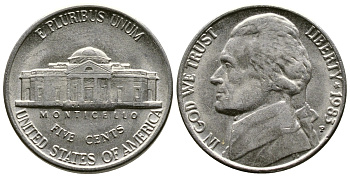 США 5 центов 1983 P, президент Джеферсон KM A192 медно-никель 25-1426