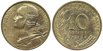 Франция 10 сантимов 1979 тип Marianne KM 929, Le Franc 144.19 медь алюминий никель 4128-212