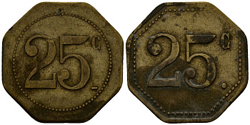 Франция 25 сантимов XIX-XX век ресторанный жетон латунь 4166-556