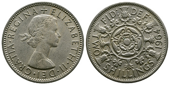 Великобритания 2 шиллинга (флорин) 1964 Елизавета II (1952-2022) KM 906, Spink 4146 медно-никель 4382-511