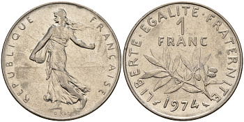 Франция 1 франк 1974 сеятель KM 925.1 никель    4153-443