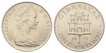Гибралтар 1 крона 1970 Елизавета II (1952-2022), старый замок KM 4 медно-никель UNC 11-176-23