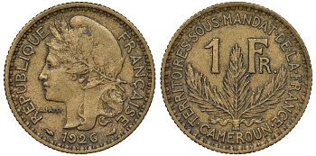 Французский Камерун 1 франк 1926 (а), монетный двор Париж KM 2 алюминиевая бронза    62-827