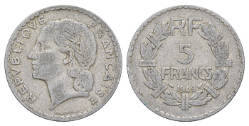 Франция 5 франков 1949 KM 888b, Le Franc 339.17 алюминий 4634-735