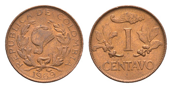 Колумбия 1 сентаво 1969 KM 205a сталь плакированная медью aUNC 4655-869