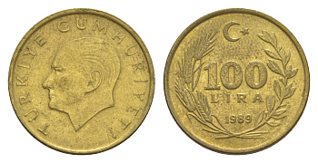 Турция 100 лир 1989 Кемаль Ататюрк KM 988 алюминиевая бронза UNC 4647-639