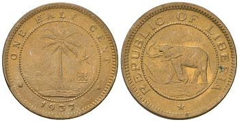 Либерия 1/2 цента 1937 KM 10 латунь aUNC 4588-758