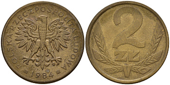 Польша 2 злотых 1984 MW KM 80.1 латунь    4598-1241