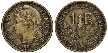 Французский Камерун 1 франк 1926 (а), монетный двор Париж KM 2 алюминиевая бронза 72-626