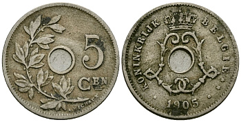 Бельгия 5 сантимов 1905 Belgie KM 55 медно-никель 4173-136