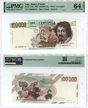Италия 100000 лир 1983 в слабе компании PMG - 64 Pick 110 b бумага 452-1-179