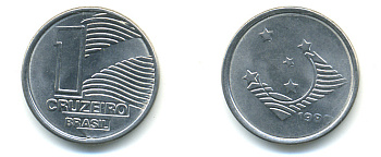 Бразилия 1 крузейро 1990 KM 617 нержавеющая сталь aUNC 93-732