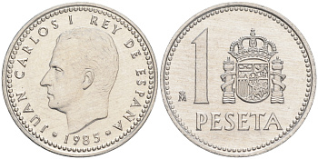 Испания 1 песета 1985 M, Хуан Карлос I (1975-2014) KM 821 алюминий 192-828