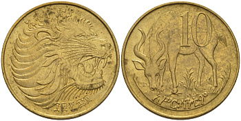 Эфиопия 10 центов 1969 лев, гора, антилопа KM 45.1 медь цинк 67-1257