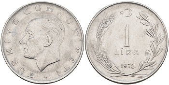 Турция 1 лира 1972 Мустафа Кемаль Ататюрк KM 889a.2 нержавеющая сталь 4117-145