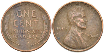 США 1 ЦЕНТ 1946 ЛИНКОЛЬН KM А132 медь цинк 218-516