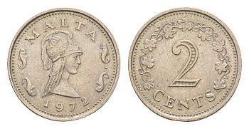 Мальта 2 цента 1972 Пентесилея, царица амазонок KM 9 медно-никель aUNC 4643-255