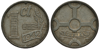НИДЕРЛАНДЫ 1 ЦЕНТ 1942 KM 170 цинк VG 4181-231