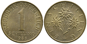 Австрия 1 шиллинг 1986 KM 2886 алюминиевая бронза 53-312
