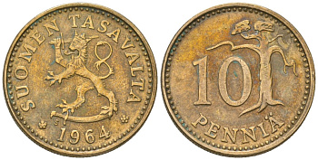 Финляндия 10 пенни 1964 S KM 46 алюминиевая бронза 4174-869