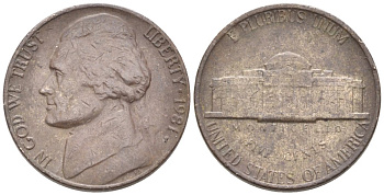 США 5 центов 1981 Р, Джефферсон KM А192 медно-никель 4577-434