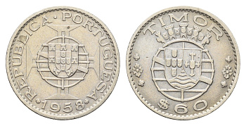 Португальский Тимор 60 сентаво 1958 год-тип KM 12 медь цинк никель 4669-752