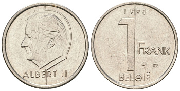 Бельгия 1 франк 1998 Belgie, Альберт II (1993-2013) KM 188 сталь плакированная никелем aUNC 4618-127