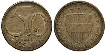 АВСТРИЯ 50 ГРОШЕЙ 1961 KM 2885 алюминиевая бронза 4181-415