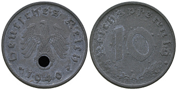 Германия 10 рейхспфеннигов 1944 A KM 101, J. 371 цинк    4589-316