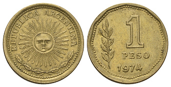 Аргентина 1 песо 1974 KM 69 алюминиевая бронза 4601-646