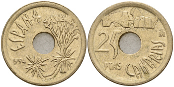 Испания 25 песет 1994 Канарские острова (CANARIAS), Хуан Карлос I (1975-2014) KM 933 никель бронза 4598-1212
