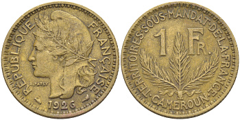 Французский Камерун 1 франк 1926 (а), монетный двор Париж KM 2 алюминиевая бронза 63-211