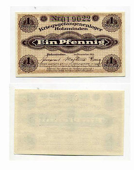 Германия 1 пфенниг 1916 Хольцминден (Брауншвейг), лагерь военнопленных C-3128, Tieste 384.30 бумага UNC (пресс) 504-47-3-2