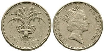 Великобритания 1 фунт 1985 Елизавета II (1952-2022) KM 941, Spink 4331 никель латунь 3999-1331