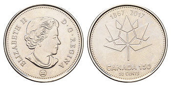 Канада 50 центов 2017 150 лет Конфедерации Канада KM 2303 сталь плакированная никелем BU 4678-1223